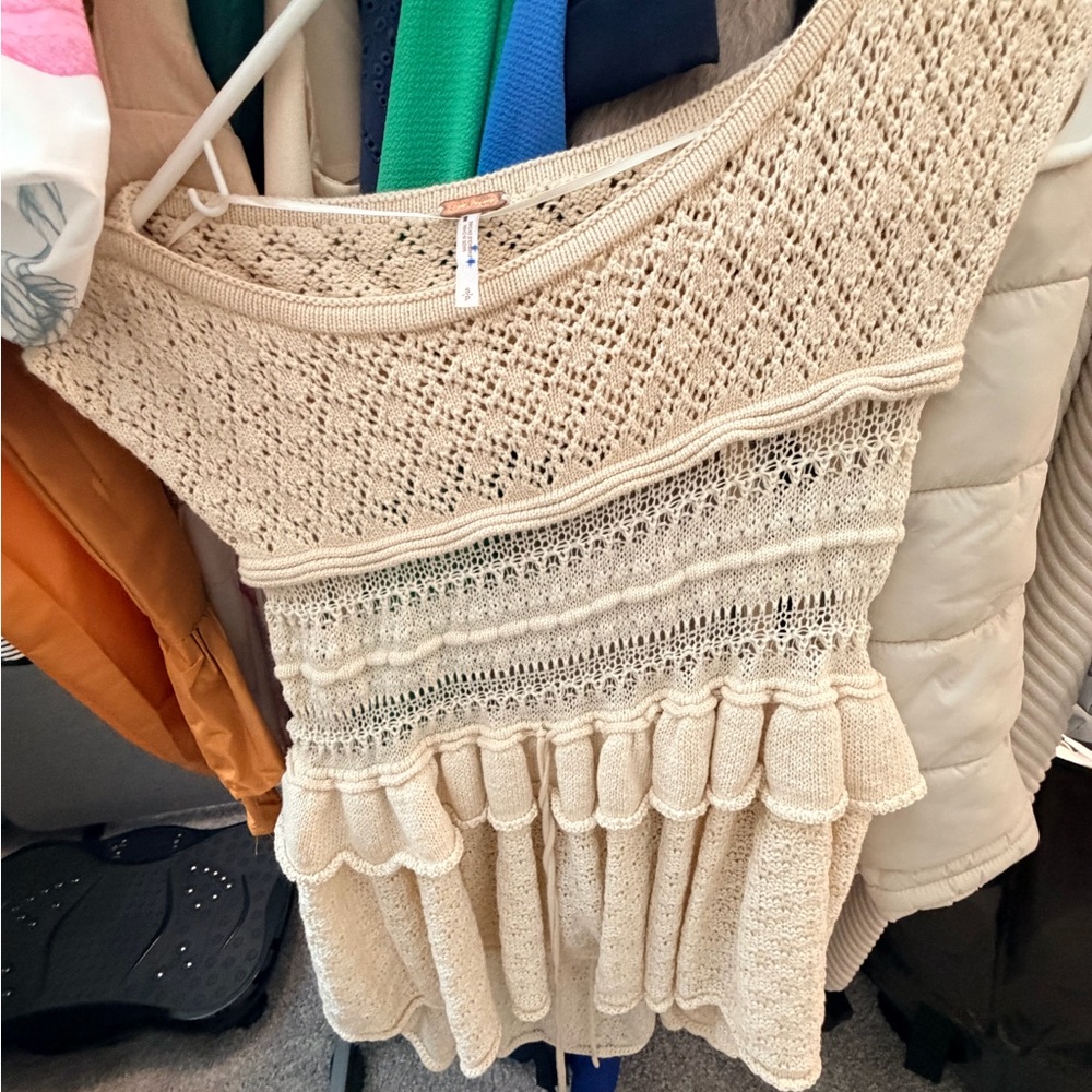 Women’s Crochet Knit Cream Peplum Tank Top